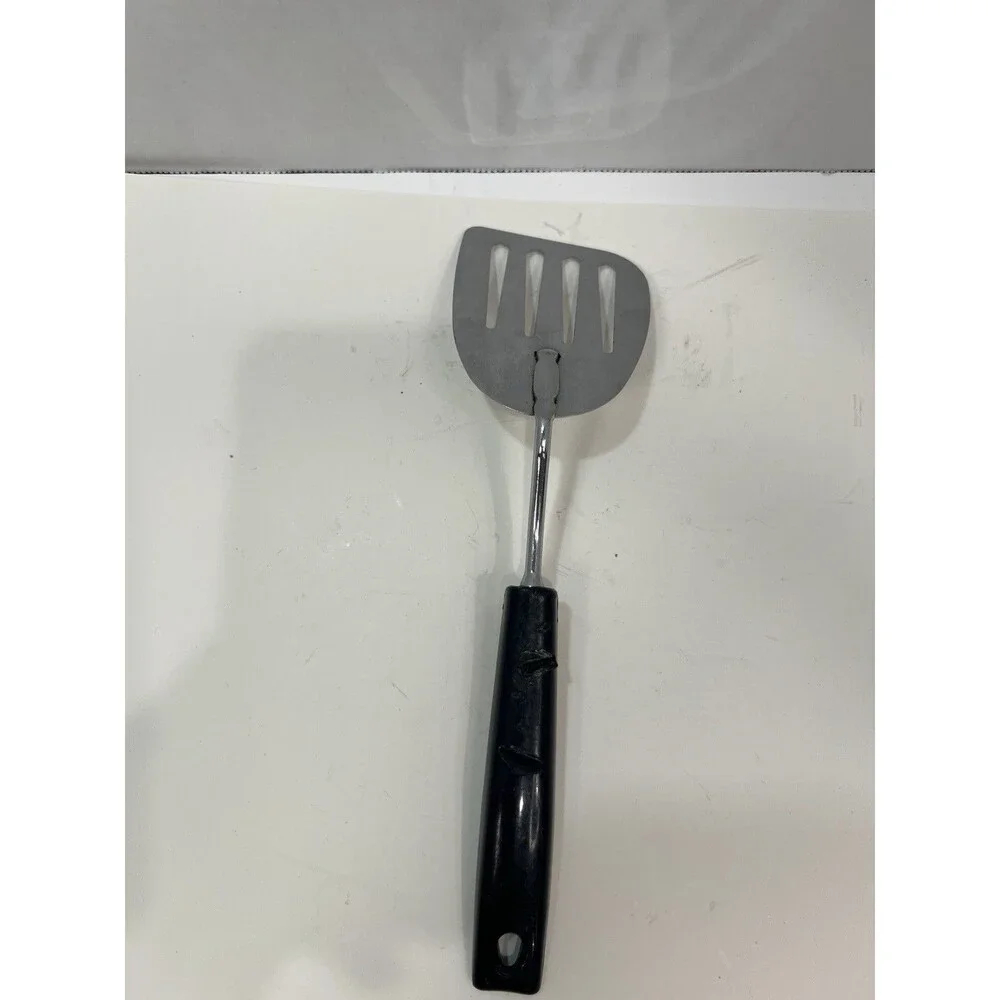 EKCO Spatula Slotted Angled  Chromium Plated Black Corncob Handle 13” Melt Marks